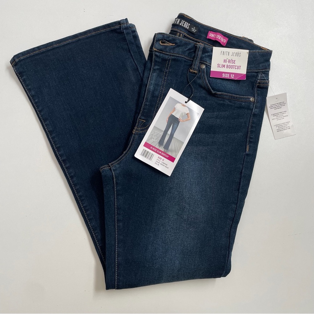 Faith Jeans High Rise Slim Bootcut Stretcb Brooks Wash Dark 12